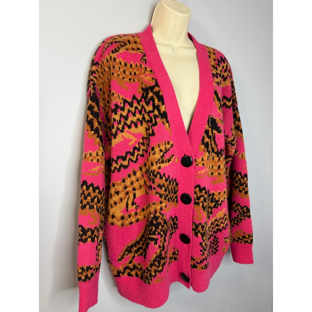 FARM Rio Croco Pink Knit Cardigan Sweater Oversized Multi Women's S - Picture 2 of 12
